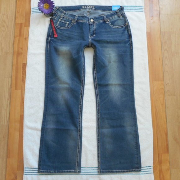 New ROCK & ROLL Cowgirl Jeans 34x32 Low Rise Bootcut Denim - Picture 2 of 10